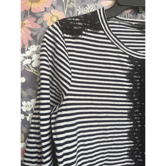 JCrew Black White Stripe Lace Trim Long Sleeve Top Womens Size Small - Picture 5 of 8